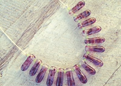 Recycled glass necklace | purple beads made from a wine bottle