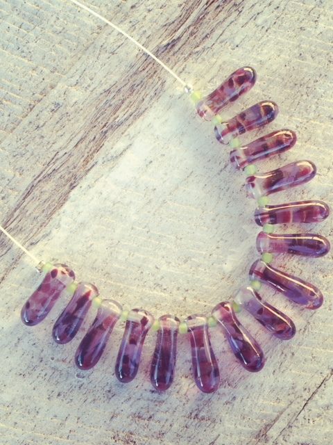 Recycled glass necklace | purple beads made from a wine bottle
