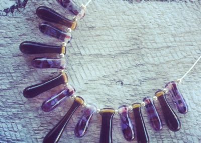 Recycled glass necklace | purple beads made from a wine bottle mixed with beer bottle beads