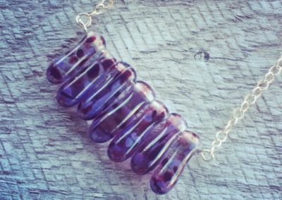 Recycled glass necklace | purple beads made from a wine bottle