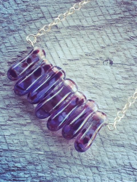 Recycled glass necklace | purple beads made from a wine bottle