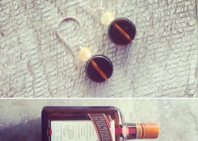 Recycled glass earrings | beads made from a Cointreau bottle