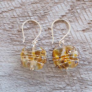 Recycled glass earrings | pretty brown beads made from a wine bottle