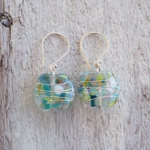 Recycled glass earrings | pretty blue/green earrings made from a wine bottle
