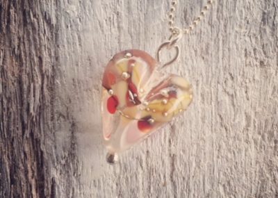 Recycled glass necklace | heart-shaped bead made from a wine bottle
