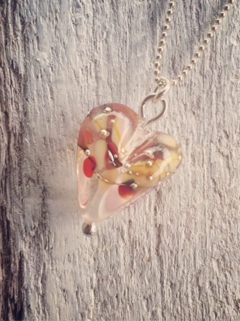 Recycled glass necklace | heart-shaped bead made from a wine bottle