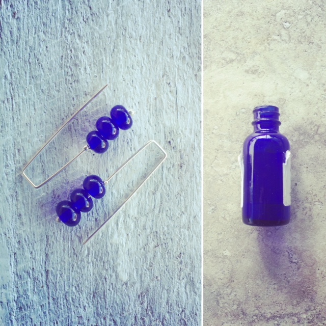 Recycled glass | cobalt blue earrings made from medicine bottles