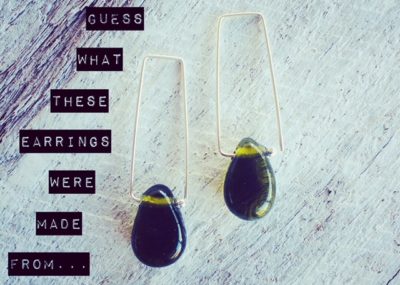 Recycled glass earrings | beads made from an olive oil bottle