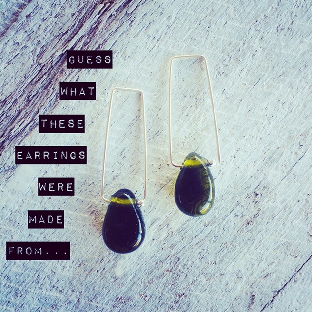 Recycled glass earrings | beads made from an olive oil bottle