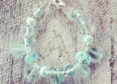 Recycled glass bracelet | beads made from a Banrock Station wine bottle