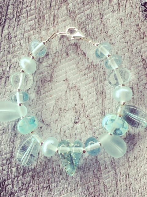 Recycled glass bracelet | beads made from a Banrock Station wine bottle