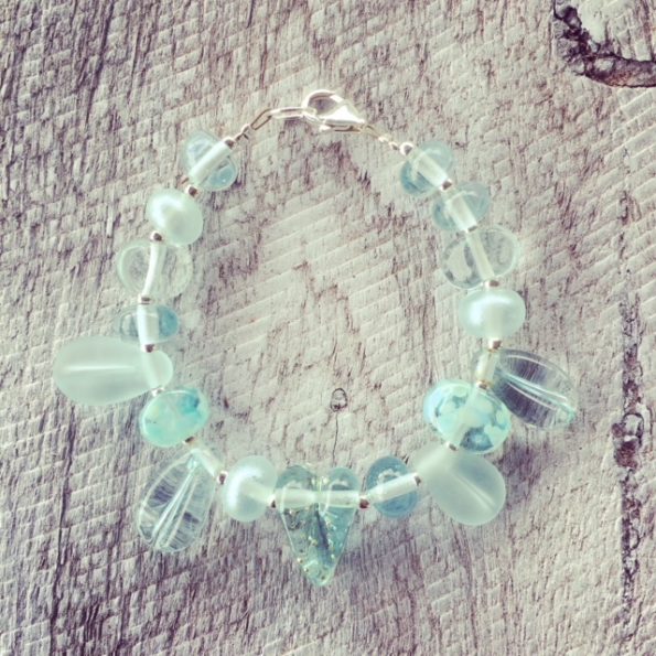 Recycled glass bracelet | beads made from a Banrock Station wine bottle