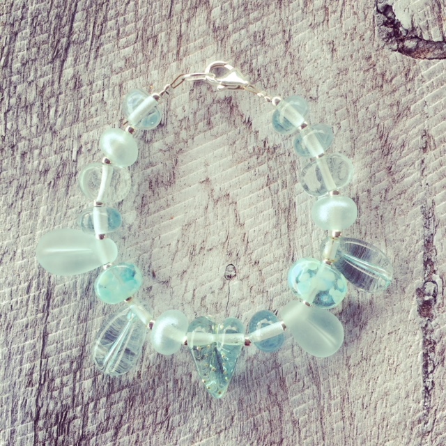Recycled glass bracelet | beads made from a Banrock Station wine bottle