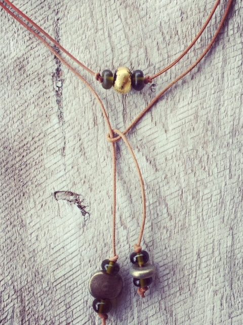 Recycled glass jewellery | a casual lariat made from beer and champagne bottles
