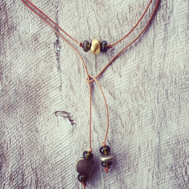 Recycled glass jewellery | a casual lariat made from beer and champagne bottles