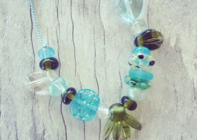 Recycled glass necklace | beads made from wine and gin bottles on silk cord