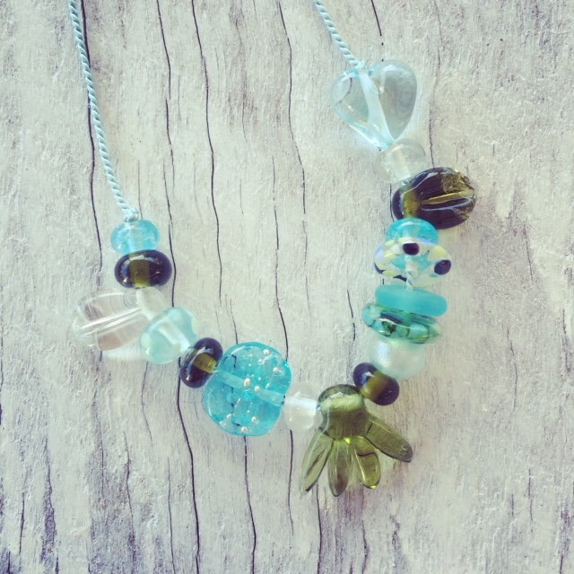Recycled glass necklace | beads made from wine and gin bottles on silk cord