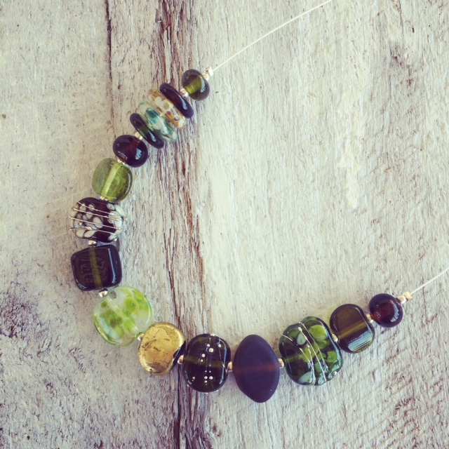 Recycled glass necklace | beads made from beer, wine and Champagne bottles