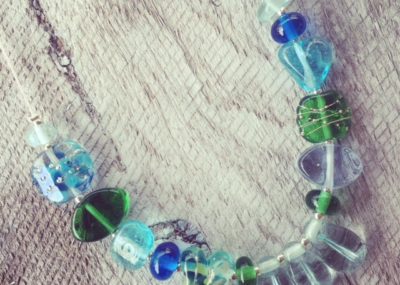 Recycled glass necklace | glass beads made from wine and gin bottles