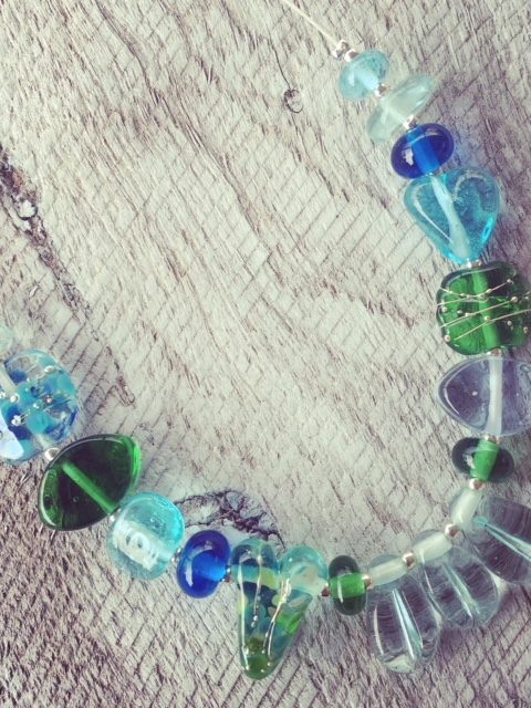 Recycled glass necklace | glass beads made from wine and gin bottles