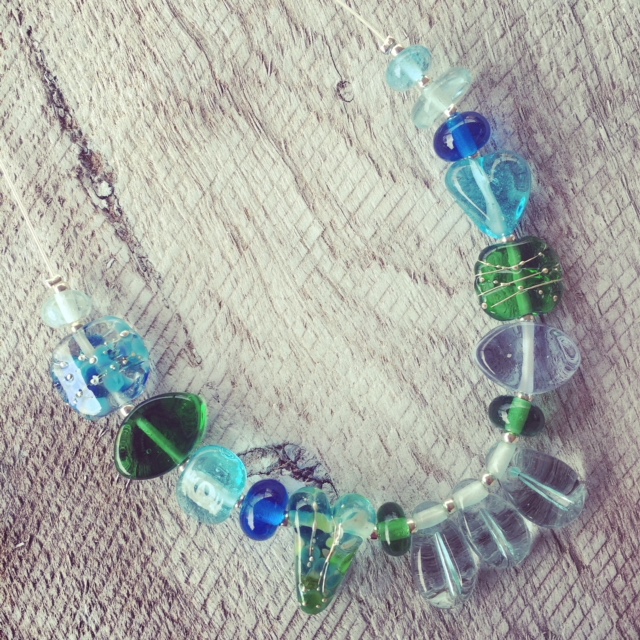 Recycled glass necklace | glass beads made from wine and gin bottles