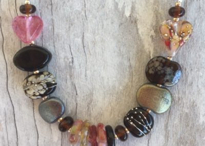 Recycled glass necklace | beads made from Ruby glass, gin, wine and beer bottles