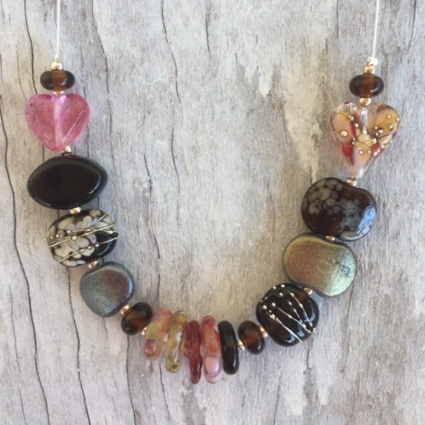 Recycled glass necklace | beads made from Ruby glass, gin, wine and beer bottles