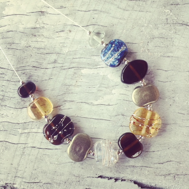 Recycled glass necklace | beads made from beer and gin bottles and old glass cups