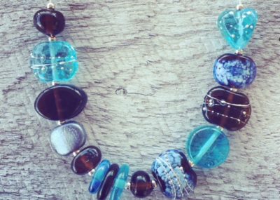 Recycled glass necklace | beads made from Bombay Sapphire and Hendricks Gin bottles