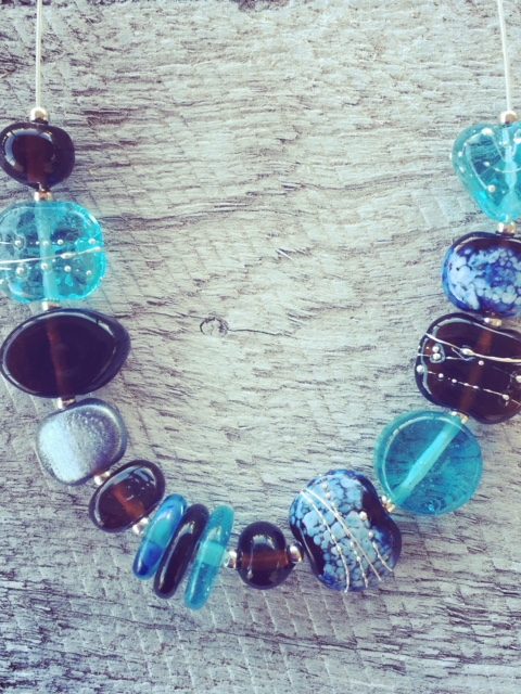 Recycled glass necklace | beads made from Bombay Sapphire and Hendricks Gin bottles