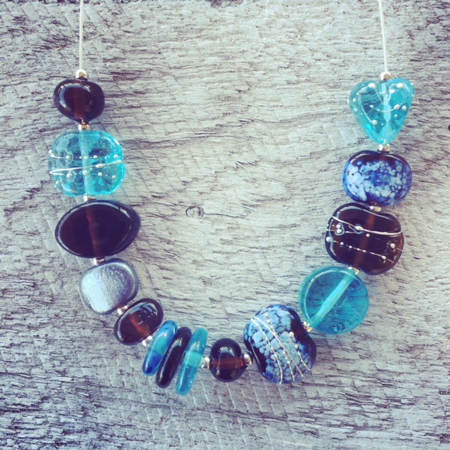Recycled glass necklace | beads made from Bombay Sapphire and Hendricks Gin bottles