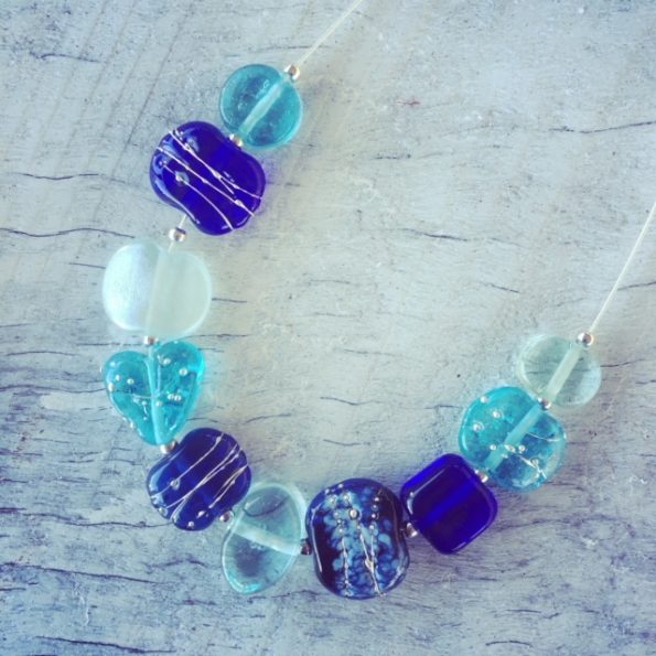 Recycled glass necklace | beads made from vodka, gin and wine bottles