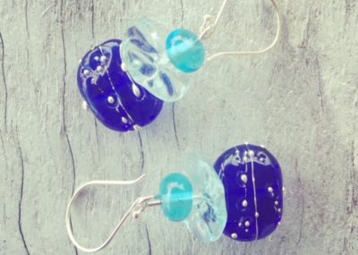 Recycled glass earrings | beads made from vodka, wine and gin bottles.