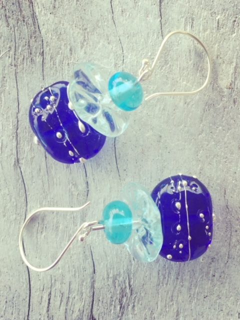 Recycled glass earrings | beads made from vodka, wine and gin bottles.