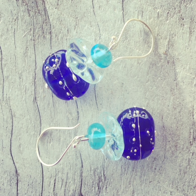 Recycled glass earrings | beads made from vodka, wine and gin bottles.