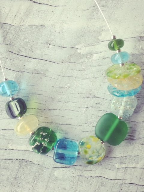 Recycled glass necklace | a mix of beads in this necklace make it a perfect cocktail necklace