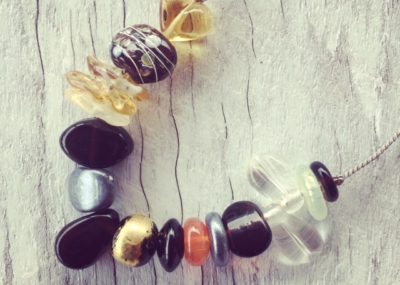 Recycled glass necklace | golden brown recycled glass beads