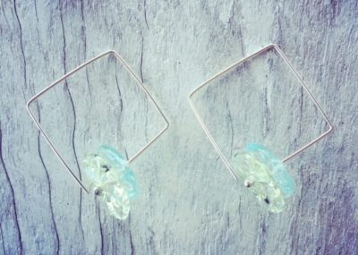 Recycled glass earrings | beads made from Green Depression Glass and a Banrock Station wine bottle