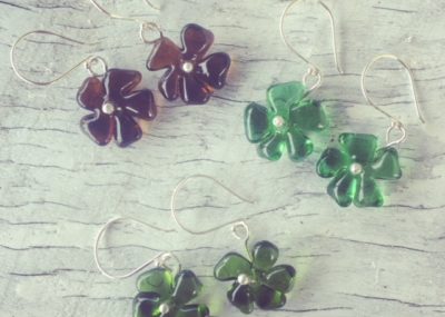 Recycled glass earrings | flower earrings made from Gin and Champagne bottles