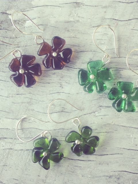 Recycled glass earrings | flower earrings made from Gin and Champagne bottles