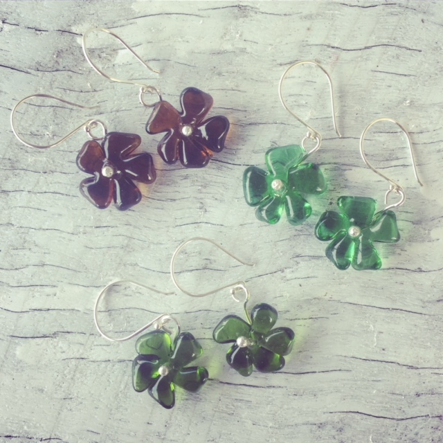 Recycled glass earrings | flower earrings made from Gin and Champagne bottles