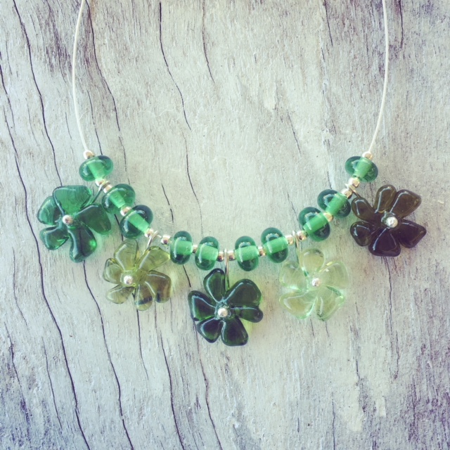 Recycled glass necklace | flower beads made from wine and gin bottles