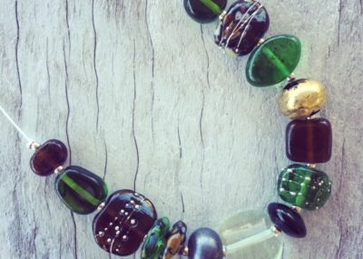 Recycled glass necklace | beads made from Green Depression Glass, gin and beer bottles