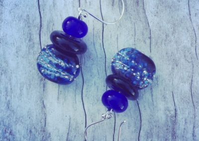 Recycled glass earrings | beads made from a Hendricks Gin and Skyy Vodka bottle