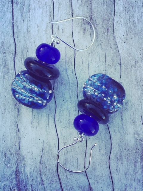 Recycled glass earrings | beads made from a Hendricks Gin and Skyy Vodka bottle