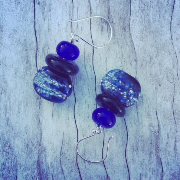 Recycled glass earrings | beads made from a Hendricks Gin and Skyy Vodka bottle