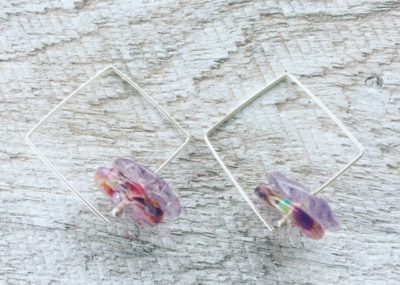 Recycled glass earrings | square hoops with recycled glass beads