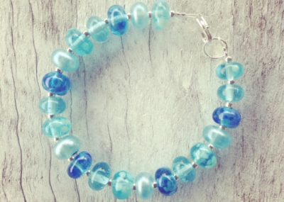 Recycled glass bracelet | beads made from a Bombay Sapphire Gin bottle