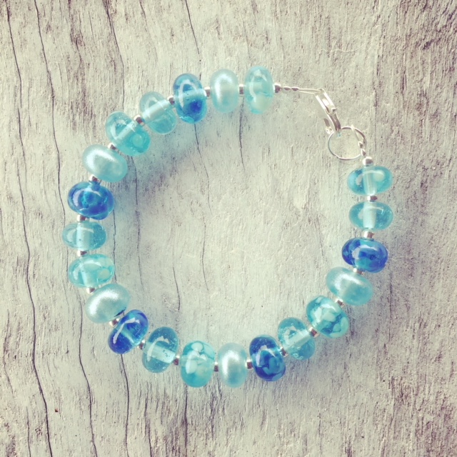 Recycled glass bracelet | beads made from a Bombay Sapphire Gin bottle