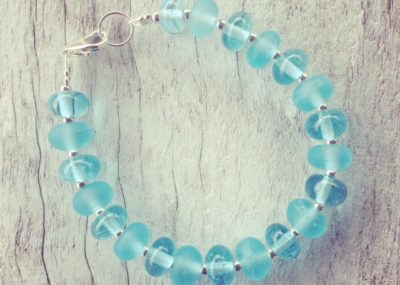 Recycled glass bracelets | beads made from a Bombay Sapphire Gin bottle
